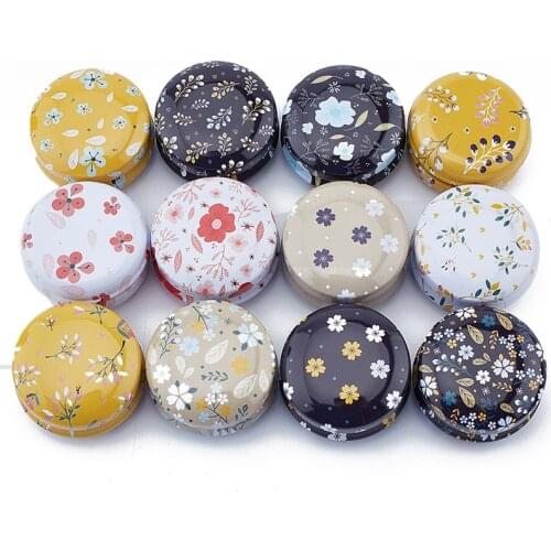 4Pcs/set Elegant Flower Tin Box DIY Candle Jar Balm Round Empty Iron Box