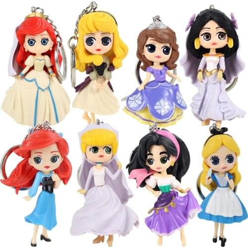 8pcs/set Q Posket Princess Action Figures Snow White Belle PVC Model Keychain Toys Dolls