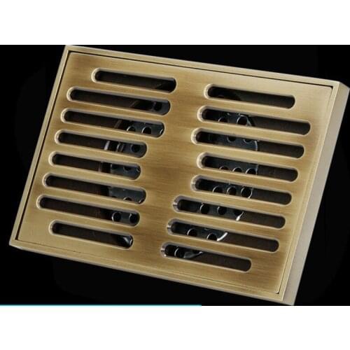 9x14cm Drainage Ditch European Antique Brass Bathroom Linear Shower Floor Drain Wire Filter Art Carved Floor Drain