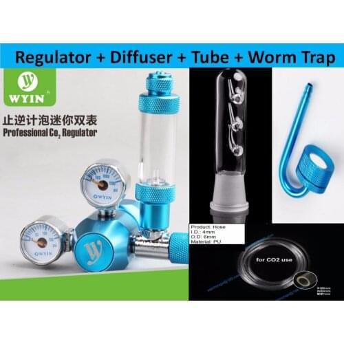 Aquarium CO2 Regulator bubble counter check valve Two Gauges W21.8 CGA320 M22 Diffuser Tube Worm Trap