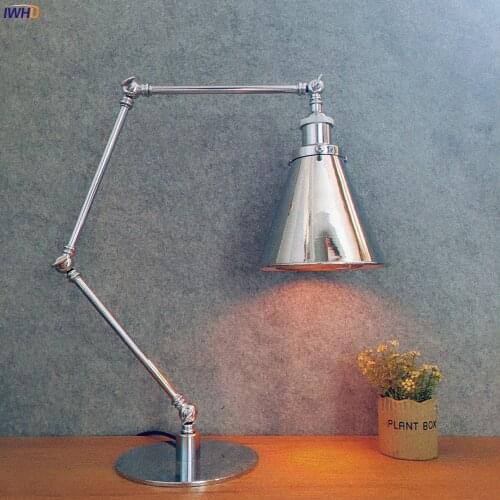 IWHD American LED Desk Lamp US/EU Plug Beside Studying Room Loft Decor Industrial Vintage Table Lamps Lampara Luminaria De Mesa