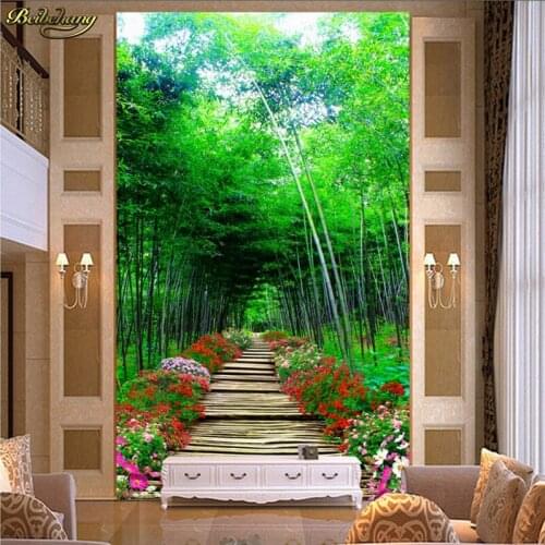 Beibehang Custom Photo Wallpaper Mural Wall Stickers Fresh Lin Yin Flowers Wooden Pathway 3D Vision papel de parede