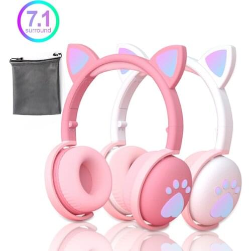 Wireless Headhand Gamer Pink Cat Ear Bluetooth 5.0 Fone de ouvid Cute PS4 Phone PC With Mic 3.5mm Gaming Phone PS4 Overear Gamer