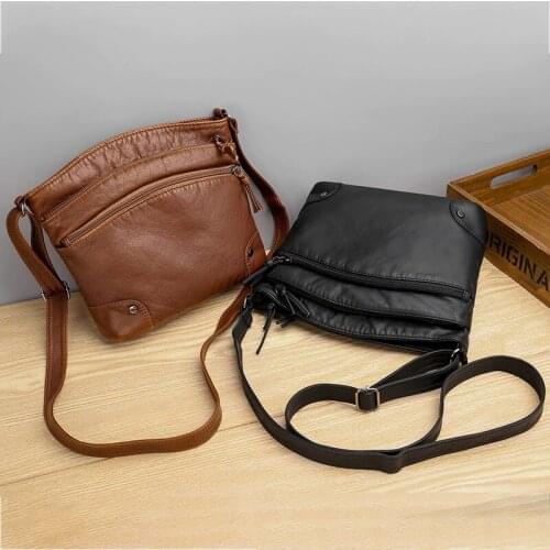 Big Capacity Daily Handbag Soft PU Leather Shoulder Bag Women Retro Messenger Bag Double Zipper Female Crossbody Bag