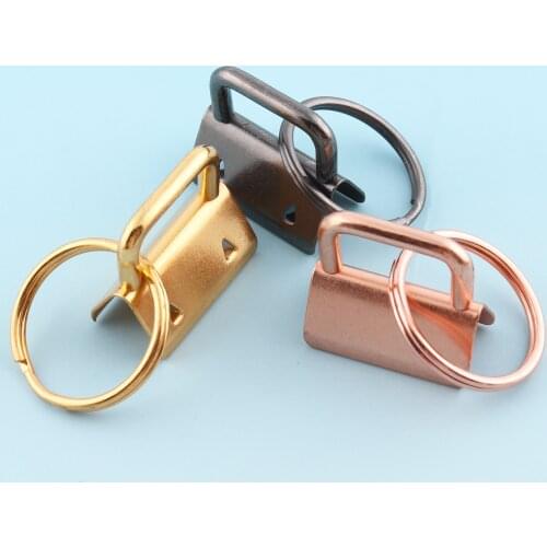 Rose gold Key Fobs Hardware with Keyrings 50sets 25mm Metal Ribbon End Cap Key Chains Webbing End clam Key Lanyard Clips
