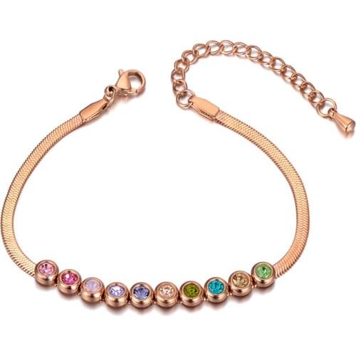 Titanium Stainless Steel Mixed Color CZ Crystal Charm Bracelets For Women Bohemia Rose Gold Snake Chain Bracelet B20046