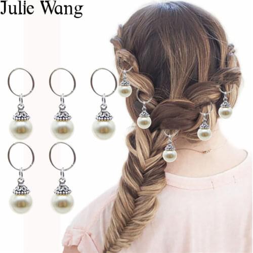Julie Wang 5PCS Hair Pendant Rings Set Hair Clip Headband Alloy Enamel Flowers Fruit Charm Braid Hairwear Jewelry Accessory