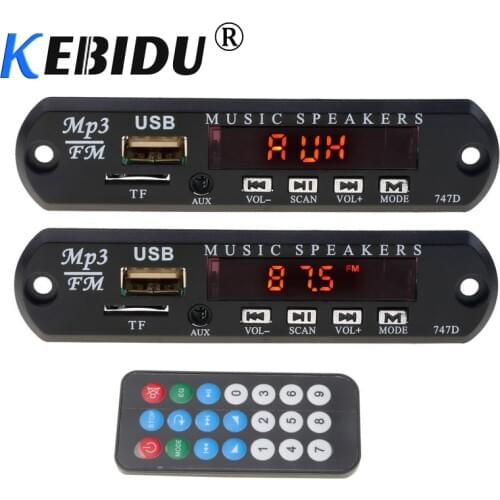KEBIDU For Car DIY 5V 12V MP3 Module Decoder Board TF FM Radio Speaker Audio Player AUX 3.5MM USB Power Supply + Remote Control