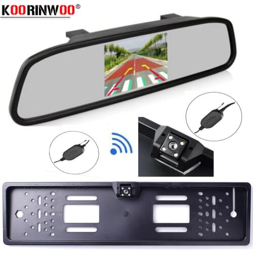 Koorinwoo EU License Plate 4.3 Inch Auto Parking System HD Car Rearview Mirror Monitor for Car rear view camera Reversing Radars