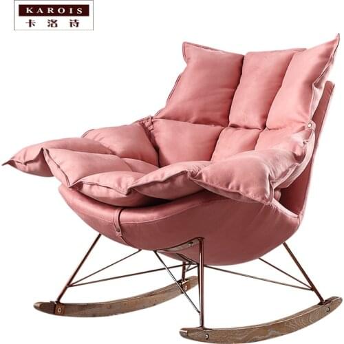 KAROIS Creative Rocking Chair Adult Simple Home Living Room Fabric Sofa Chair Siesta Lounge Chair Balcony Lazy Lounge Chair