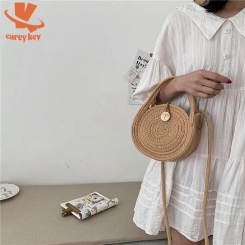 CAREY KEY Round Straw Beach Shoulder Messenger Bag Summer Bohemia Rattan Bag 2021 New Fashion Women Travel Handbag Handmade Bag