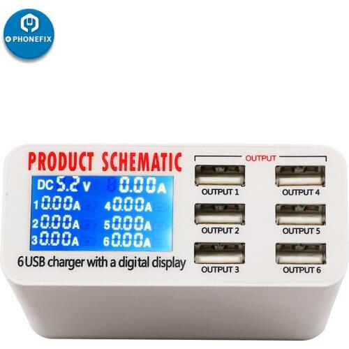 Multiport USB Fast Charger Digital Display Charging Station EU US UK Plug Mobile Phone Quick Charge Station for iPhone iPad