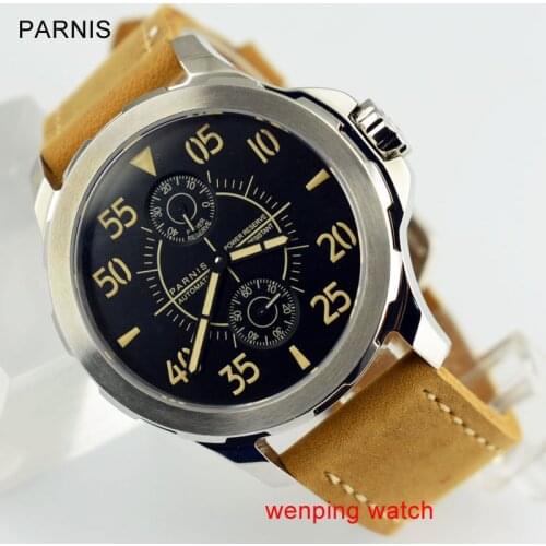 2017 Parnis 43mm Green luminous Men Watch Mechanical Wristwatch Automatic Power Reserve Automatic Date E2430