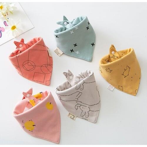 5Pcs Baby Bibs Soft Cotton Animals Baby Drool Bibs Triangle Scarf Comfortable Drooling and Teething Towel Saliva Towel
