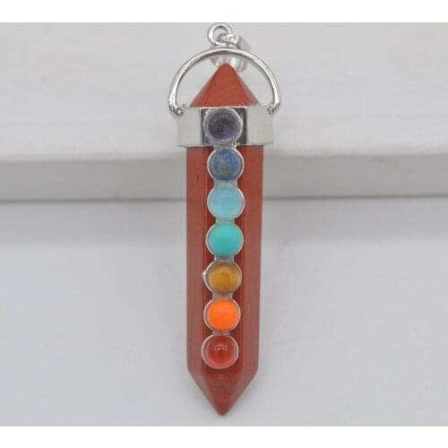 Natural Red Stone 7 Chakra Natural Stone GEM Pendant Hexagon Pendulum Women Jewelry S3125