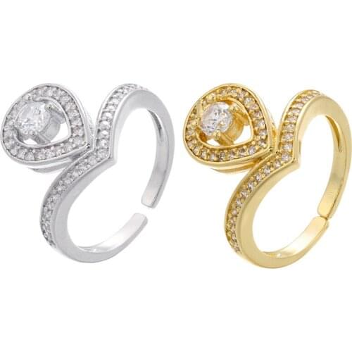 ZHUKOU 2021 NEW gold/silver color creative V shape women ring irregular women CZ crystal ring for party/birthday gifts VJ54