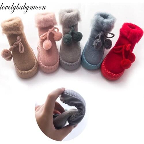 Newborn Autumn Winter Baby Socks Shoes Children Floor Socks Anti Slip Soft Solid Thicken Warm Butterfly Knot Sock for 0-24M