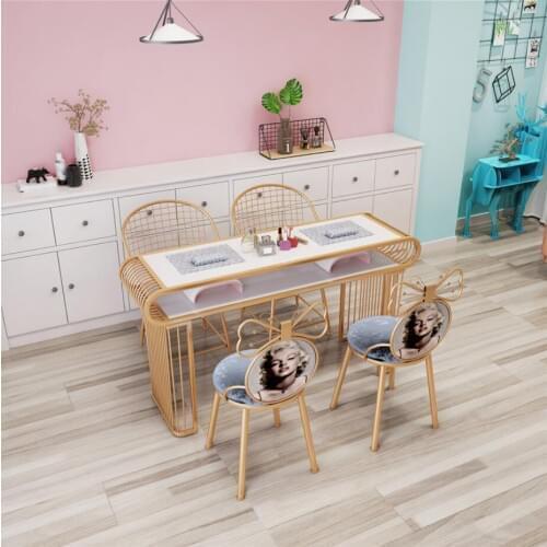 New manicure table chair single double net red gold marble manicure table