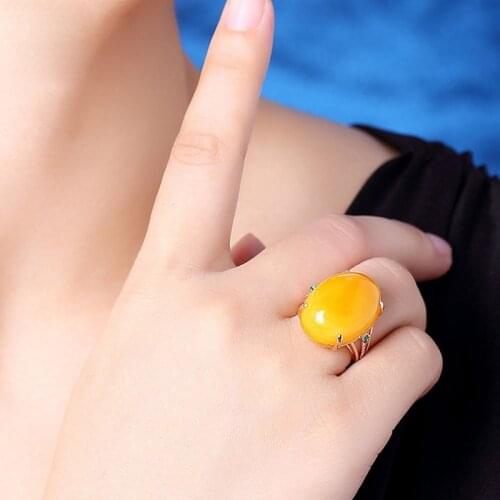 Rose Color Big Stone Imitation Beeswax Wedding Rings Elegant Party Jewelry For Women Girls Opening Finger Ring Wholesale