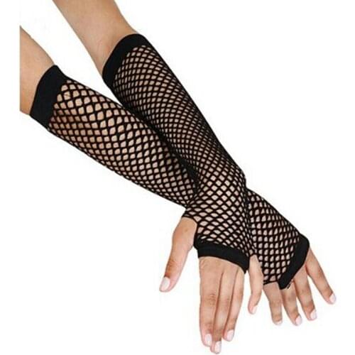Lace Long Gloves Punk Goth Lady Disco Dance Costume Lace Fingerless Mittens Mesh Fishnet Soft Gloves Black Перчатки Тактические