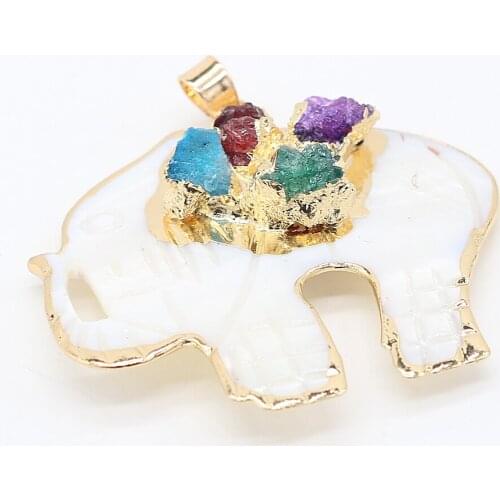 Natural Shell Pendants Elephant Shape White Shell Natural Colorful Stone Accented For Jewelry Making Necklace Bracelet Gift