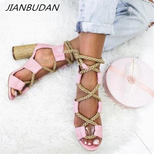 JIANBUDAN Summer Wedge Women Sandals Round Heels Fish Mouth Sandals Woman hemp rope Lace Up female Platform Sandals Size 34-43
