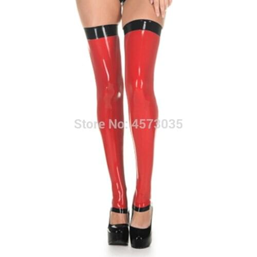 Sexy lingerie exotic women girl handmade red spliced black trim cekc zentai foot pants stockings socks uniform fetish customize