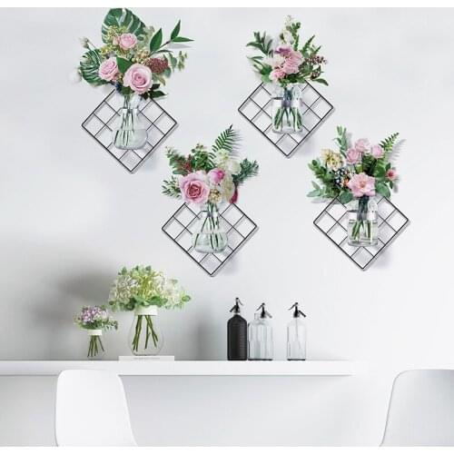 [shijuekongjian] Flowers Wall Stickers PVC Material DIY Plant Wall Decals for Living Room Bedroom Kitchen Home Decoration