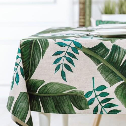 Fresh Plant Green leaves Table Cloth Thick Linen Customize Dining Tablecloth Coffee Restaurant Home Decorative Cloth Cover