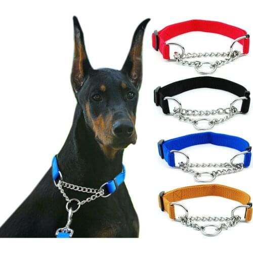 Trendy Dog Collar with Link Chain Pet Nylon Slip Pinch Collar Dog Training Pet Accessories Adjustable Dog Supplies