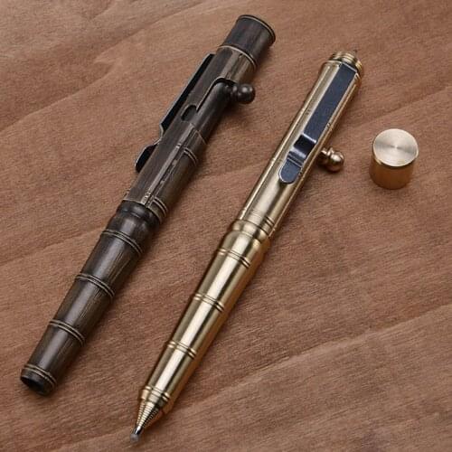 Solid Brass Gel Ink Pen Retro Bamboo Node Bolt Action Writing Tool Stationery