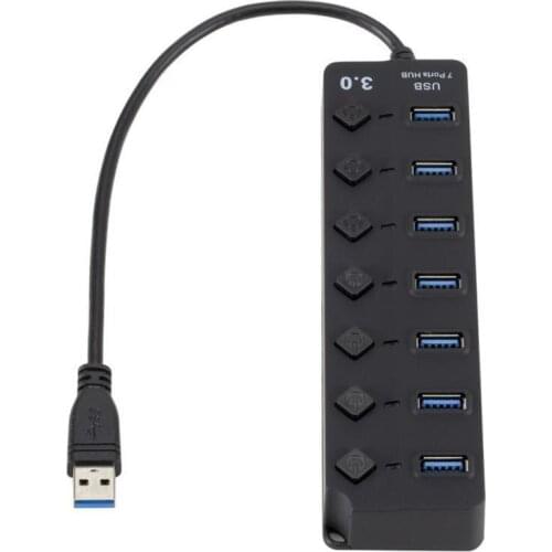 USB3.0 Splitter 7 port Hub Adapter Power ON / OFF Switch with Button