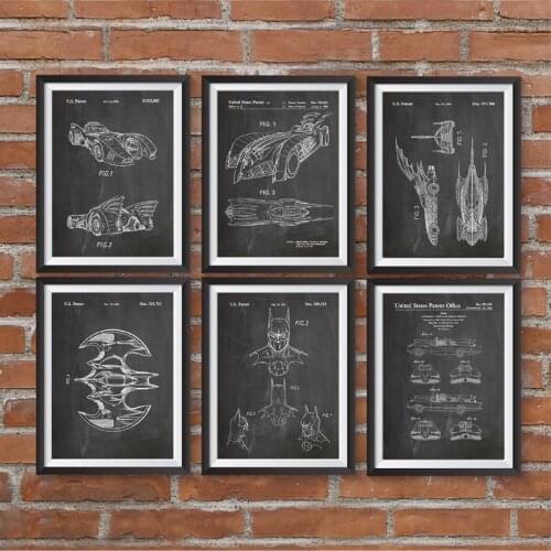 Cartoon Hero Blueprint Patent Vintage Poster Print Superhero Automobile Wall Art Pictures Boy Gifts Canvas Painting Home Decor