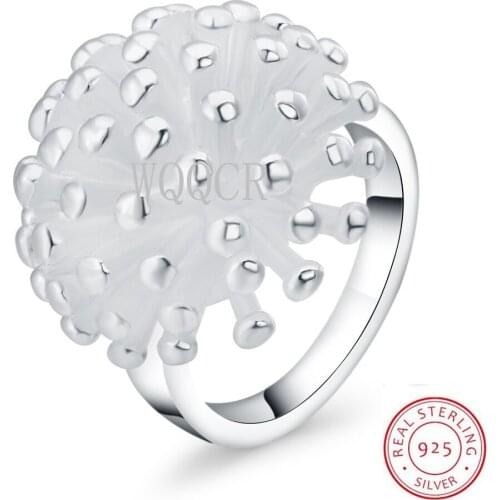 WQQCR 925 Sterling Silver Firework Coral Ring Woman Fashion Wedding Engagement Silver Jewelry Rings for Women