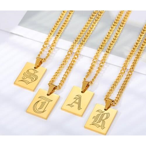 Gothic A-Z Initials Necklace For Women Nameplate Jewelry Stainless Steel Old English Letter Necklaces Pendants BFF Collier Femme