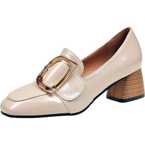 2021 Women Casual Shoes Black Metal Buckle Woman Pump Slip-On Party Wedding Office Ladies Casual Shoes