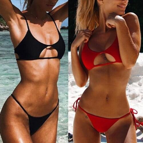 Womens Bikini Solid Bandage Hollow Out Split Female Push Up Swimwear Swimsuit Bathing Beachwear Bather Suit Tankini Plavky 2019