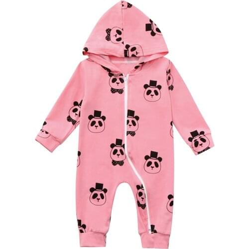 Winter Hooded Kids Romper Infant Baby Girl Boy Clothes Hooded Romper Jumpsuit Cartoon Panda Zipper Clothes Ropa Niña Invierno