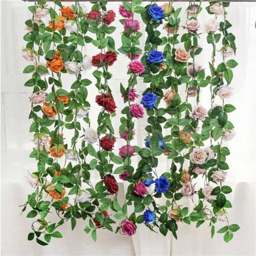 1PC 220CM Artificial Flowers Silk Roses Ivy Vine with Green Leaves For DIY Home Wedding Decoration Fake leaf Hanging Garland