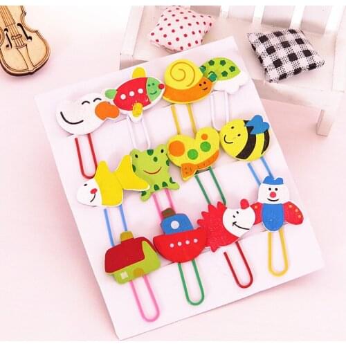 12PCS Student Cartoon Wooden Clips Painted Lovely Animal Paperclip Bookmarks Clips Learning Office Supplies a Set of 12 Colors