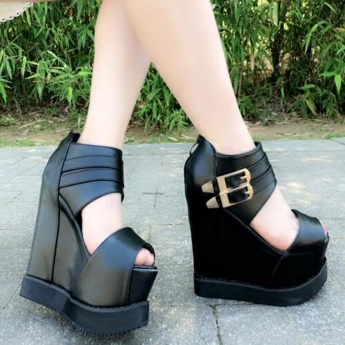 15 Cm Sexy Peep Toe Shoes Thick Bottom Summer Shoes Wedge Sandals Sandals Women