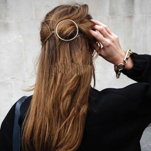 2021 Fashion Woman Hair Accessories Gold/Silver Geometric Circle Hairpin Word Clip Headwear Version Of The Wild Simple Style