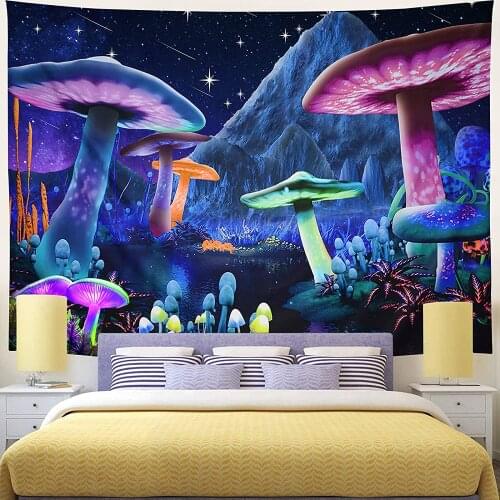 230*180cm Psychedelic Mushroom Tapestry Starry Sky Tapestry Trippy Wall Fantasy Plant Tapestry Wall Hanging for Home Decor