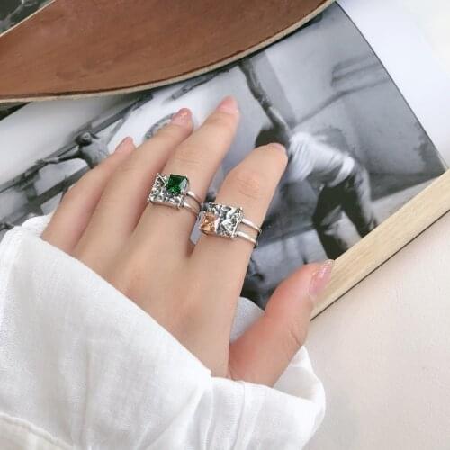 925 sterling silver square gem ring female retro personality exquisite irregular single ring temperament cold for women jewelry