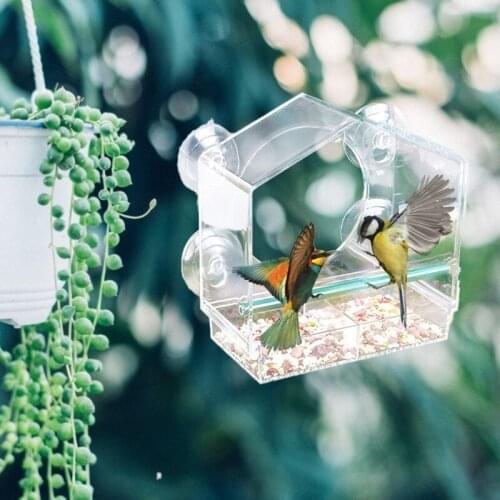 Acrylic Window Bird Feeder Strong Suction Cups Weatherproof with Shield Roof Drain Holes Outdoor Clear Bird House