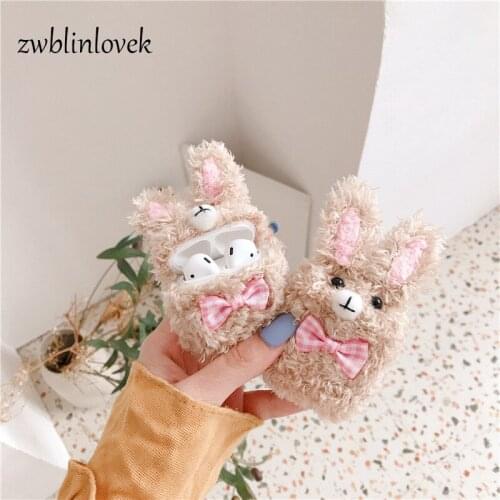 Beautiful Plush Rabbit Keyring Case For Bluetooth Wireless Protective Cover Case For Apple AirPod AirPods Accessories Keychain
