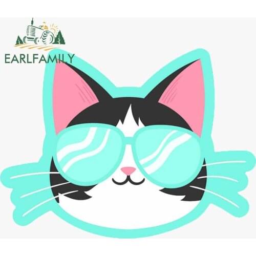 EARLFAMILY 13cm x 11.4cm for Sunglasses Cat Trunk Creative Car Stickers Vinyl Material Decal Scratch-Proof Waterproof Decor