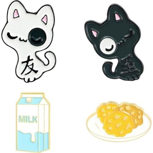 Cartoon Cat Lapel Pins Enamel Badges Milk Anime Brooches For Women Cute Vintage Brooch Hijab Pins Metal Decorative Badge Jewelry