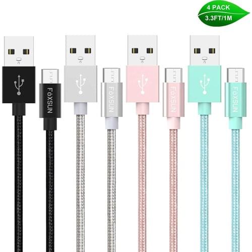 Foxsun 3.3ft/1m Nylon Braided Android Charge Cable USB to Micro USB Charging Cable for Android,Samsung