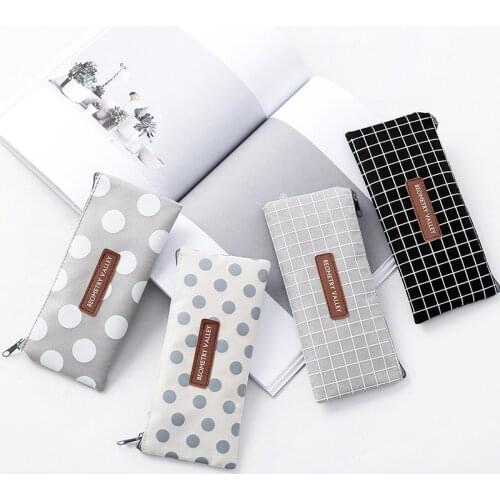 Canvas Pencil Case for School Kawaii Simple Big Capacity Pencilcase Pen Bag Pencil Box Students Pencils Writing Stationery Pouch